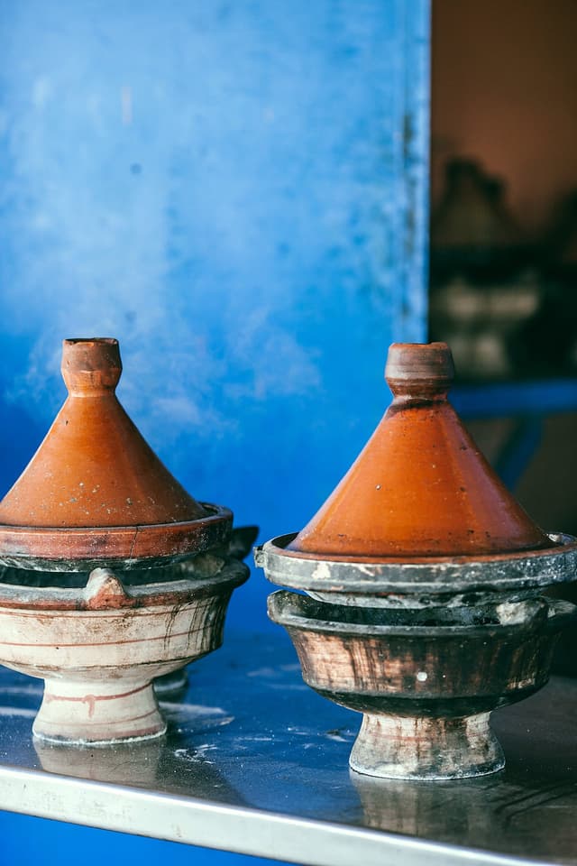 Two earthenware tajine pots